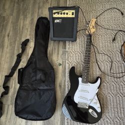 Beginner Electric Guitar + 10W Amp + Case +  Extras - Black Strat Style - $80 OBO