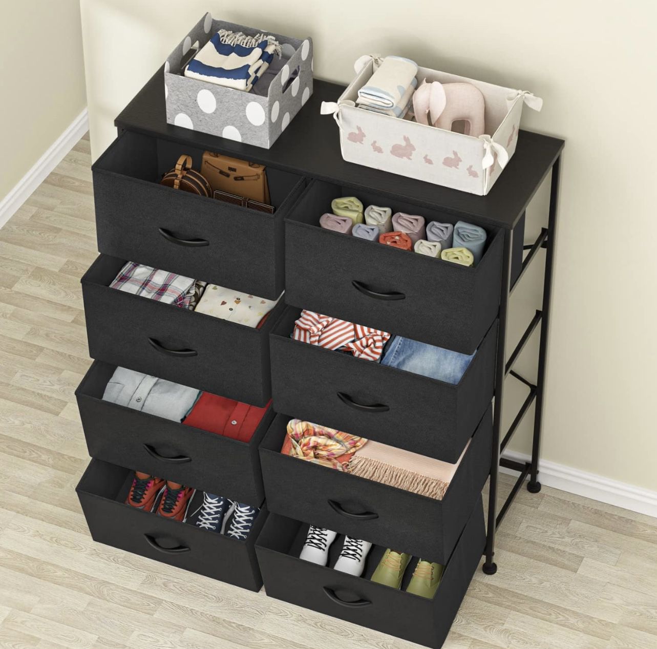 Dresser for Bedroom with 8 Drawers, Wide Chest of Drawers, Fabric Closet Dresser, Clothing Storage Organizer Unit with Fabric Bins, for Closet, TV Sta