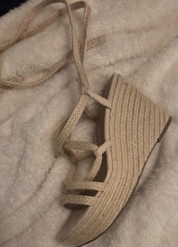 Strapped Beige Cork Bottom Wedge