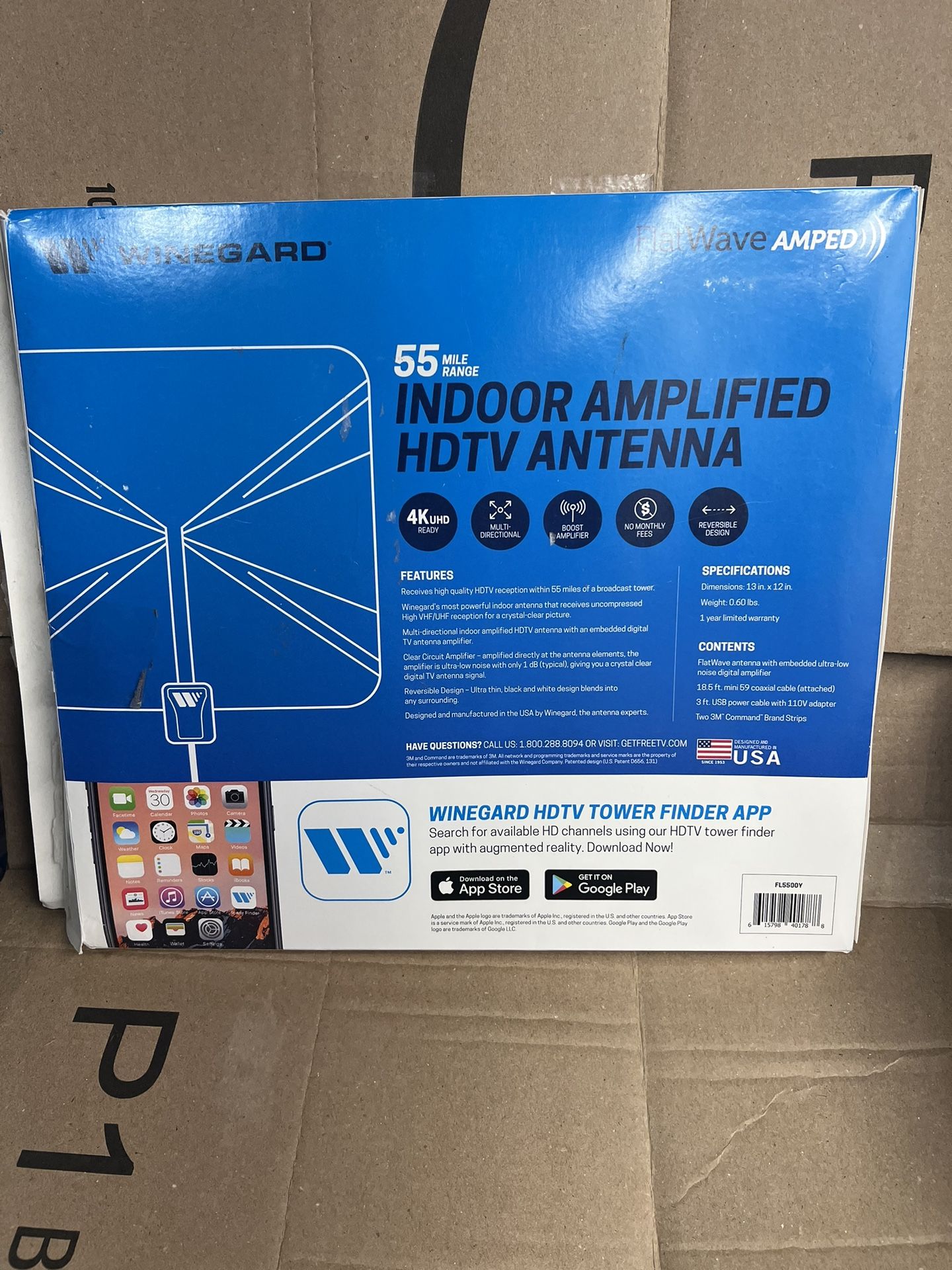 New Winegard FlatWave Amped FL5500Y Amplified Digital Indoor HDTV Antenna