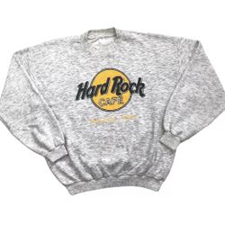 VINTAGE HARD ROCK CAFE SPAIN SWEATSHIRT MEDIUM M MENS GRAY CREWNECK PULLOVER HRC