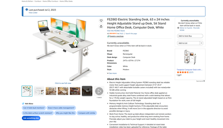 FEZIBO Electric Standing Desk, 63 x 24 Inches Height Adjustable Stand up Desk