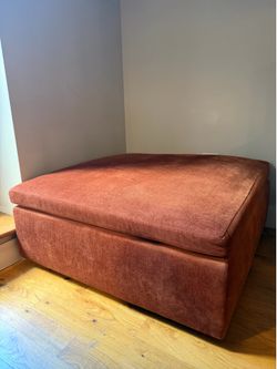 West Elm Large Rust Velvet Square Ottoman