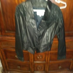 Women's black leather weather jacket