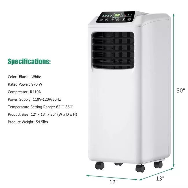 Costway 8,000 BTU Portable Air Conditioner & Cooling Dehumidifier w/Remote White