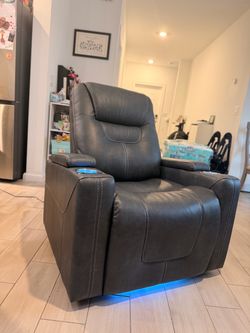 Gray Power Recliner Chair with Cup Holders
