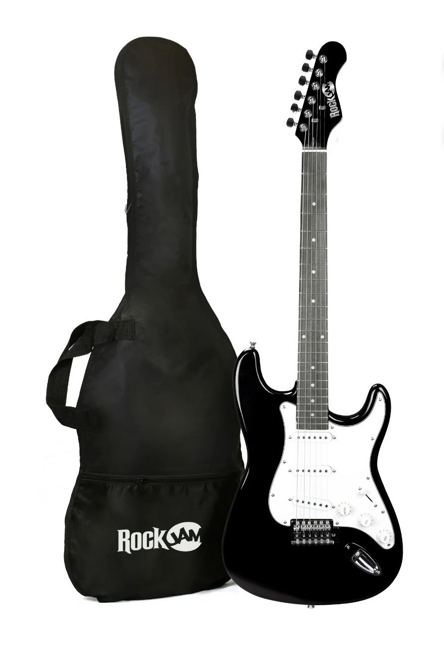 RockJam Black Electric Guitar with Guitar Bag
