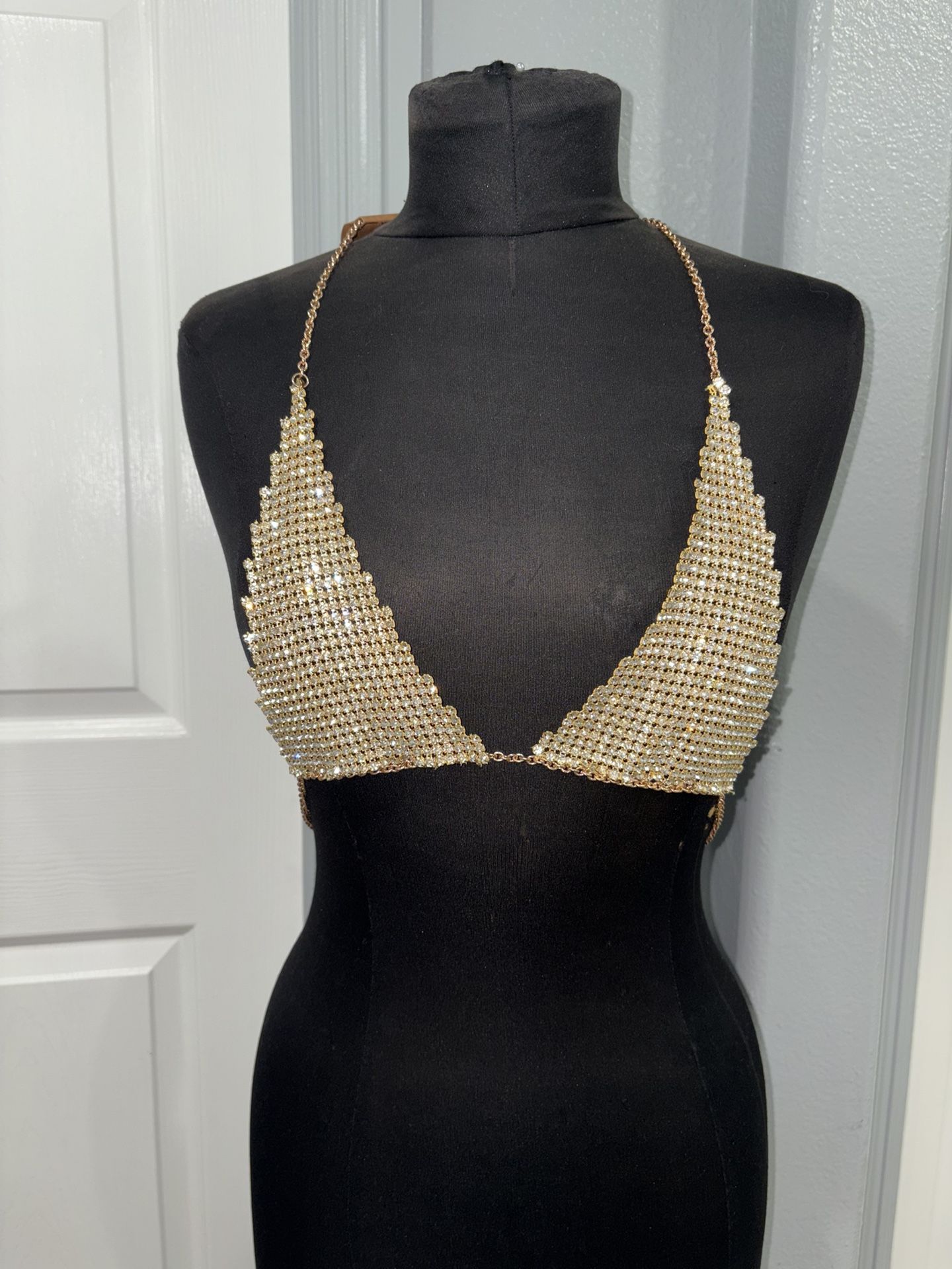 Tops for Women Crystal Diamonds Boob Bra Party Club Metal Strap