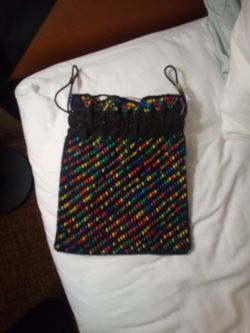 Beaded, cinch handbag