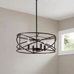 Hampton Bay Hastings 4-Light Oil-Rubbed Bronze Drum Chandelier - New in Box - Vintage Industrial