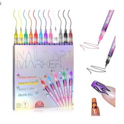 Nail Art Markers, Fine Tip Nail Art Pens 0.5mm, 12-color Gel Nail Polish Pens Kit, Nail Art Kit for Adult Women & Young Girls