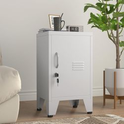 White Metal NightStand Locker Storage Cabinet with 1 Doors, File Cabinet with Shelves, Storage Cabinet with Adjustable Leveling Foot for Home Office L