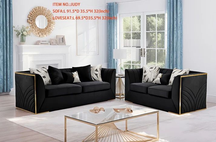 New Black And Gold 2PC Sofa & Love Seat