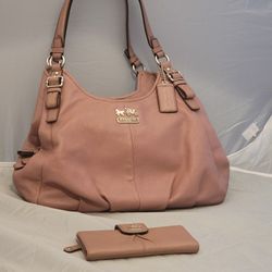 PINK COACH MADISON MAGGIE SHOULDER BAG PEWTER F16503 & Matching Wallet