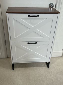 Brand New Shoe Storage Rack White Farmhouse Wood Cabinet 42”x32”x10”