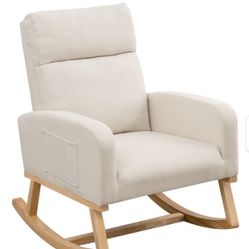 28" Wide Nursery Rocking Chair with Solid Wood Legs - Beige