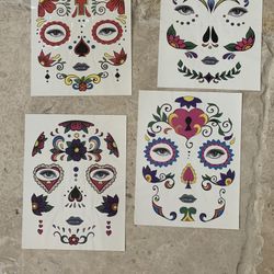 4 Pieces Of Skelton Face Tattoos