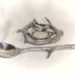 Vintage Arthur Court Aluminum Antler Serving Spoon 13" and Matching Tray Set