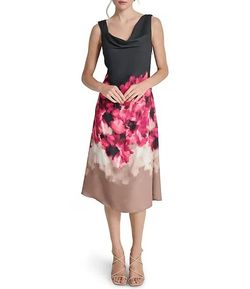 NWT-DKNY by Donna Karan Floral Woven Cowl Neck Sleeveless Midi A-Line Dress Size US 6P