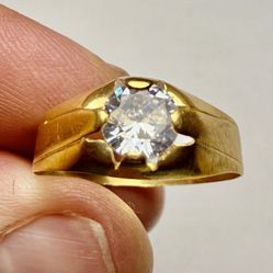 💍 18K Gold Men’s Ring with Brilliant-Cut Zircon (Size 9, 2.52g)
