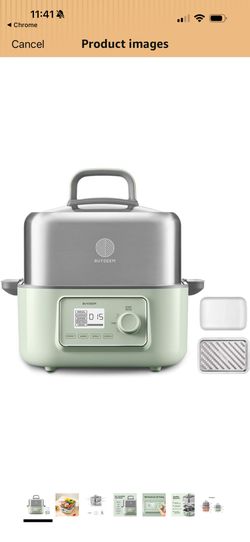 BUYDEEM G67US Electric Food Steamer for Cooking, 2 Tire Stainless Steel Steamer with Manual Mode, 1500W, 14 Quart, Green