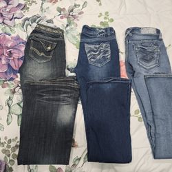 For 3 Boot cut flare low rise jeans pants Size 1 Almost Famous Amethyst Hydraulic