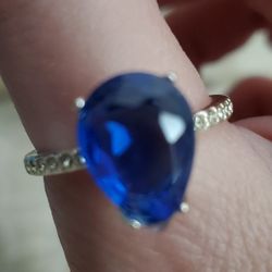 Silver Diamond Sapphire Ring