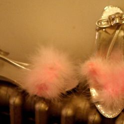 Small Miracles Clear Pink Fuzzy Heel Girl Diva Shoes Open Toe 11