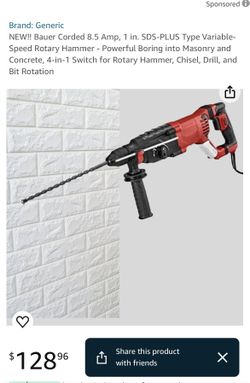 Bauer Corded 1in SDS Plus Type Variable Speed rotary hammer