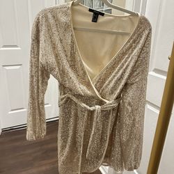 ✨ Forever 21 Gold Sequin Wrap Dress - Size S ✨