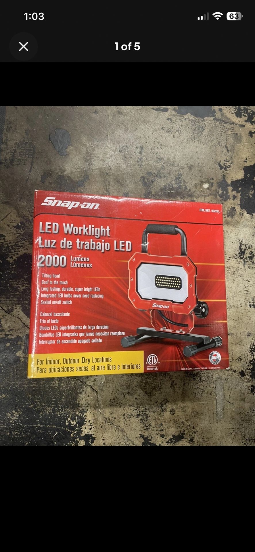 Snap On Portable Work Light 2000 Lumens 46 LED 25-Watt Indoor Outdoor Lights