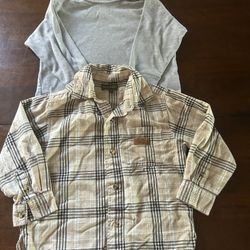 Timberland Boys Sz 4T tan Plaid Long Sleeved Button Down Shirt, turtleneck shirt
