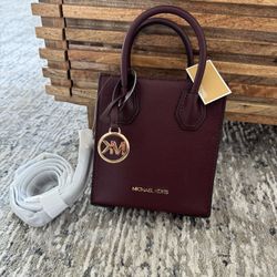 Michael Kors Women's Mercer Extra-Small Pebbled Leather Crossbody Bag Oxblood 35S1GM9T0L BRAND NEW