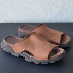 Clay Brooke Footwear Brown Leather Slip On Men Sandals size 10M Boho Hippie Surf