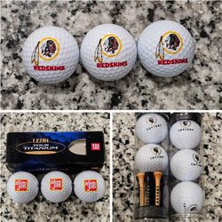 Variety of branded golf balls: SLIM JIM, CAESERS PALACE, and Washington Redskins *NEW and UNUSED**