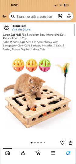 Hilandkom Large Wood Cat Puzzle Scratch Box
