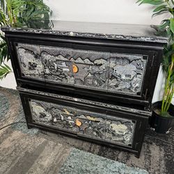 Korean Mother of Pearl Cabinet Set of 2 Storage Drawer 1970s