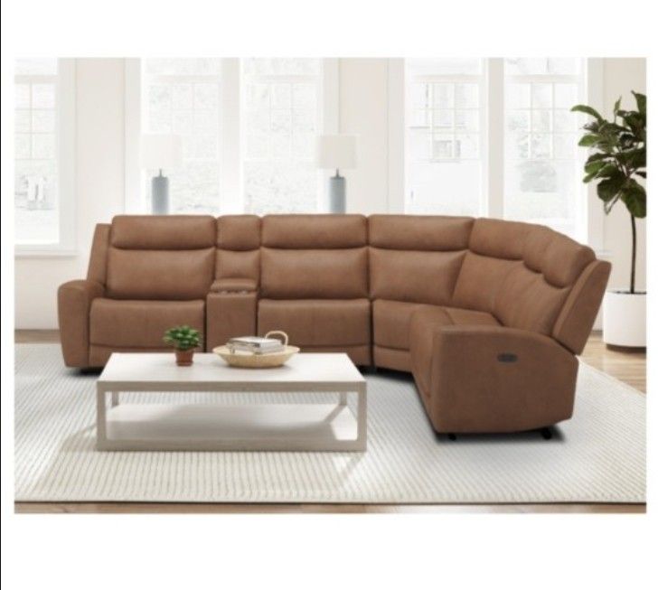 6 Pc Leather Modular Power Sectional (New )
