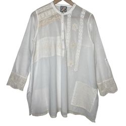 Johnny Was Women’s White Kit Patchwork Tunic size XS