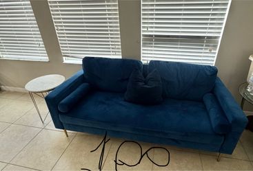 Blue Velvet Sofa with Gold Legs