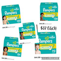 Pampers Swaddlers Size 3 4 5 6 7 $37 Each