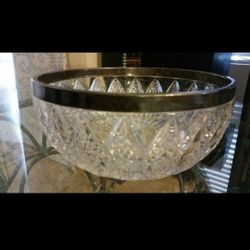 Vintage Crystal With Metal Rim Bowl