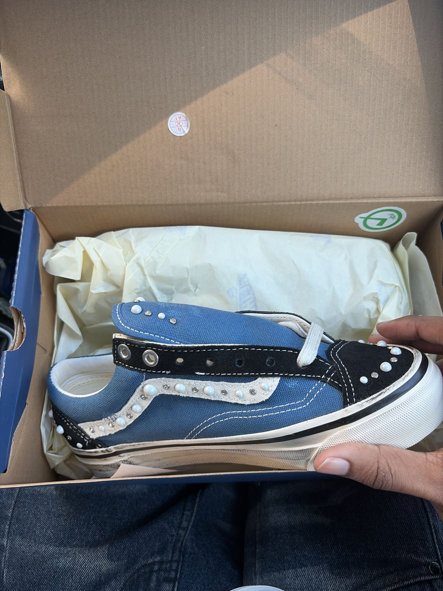 Vans Pearlized Black Navy Old Skool Sz 5.5