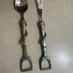 Vintage Vagabond House Equestrian Stirrup Hors d'oeuvres/Pickle Fork & Teaspoon