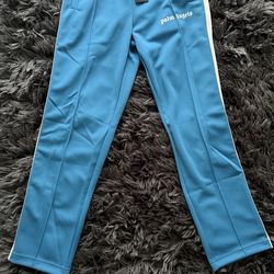 Palm Angels Blue Track Pants Men's M White Side Stripe Elastic Waist Polyester
