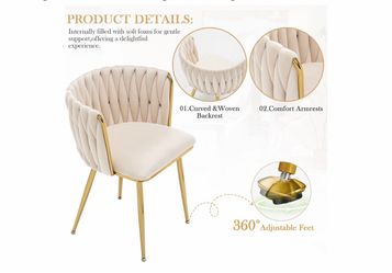 Beige velvet, gold, metal legs, dining chairs (set of 6)