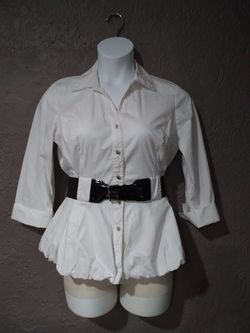 Puffy bottom elastic belt silver buttons shirt