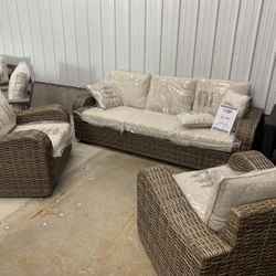Sandy Bloom Outdoor Sofa with 2 Chairs Patio Outdoor Wicker Rattan Furniture