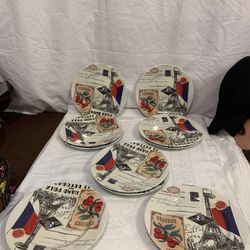 FRENCH Theme Dessert Plate Set 8”, 10 Pcs