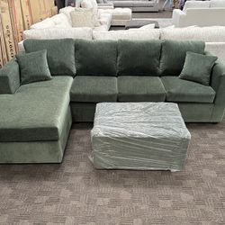 New Green Sectional And Ottoman